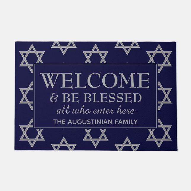 WELCOME BE BLESSED Star of David HANUKKAH Doormat (Front)
