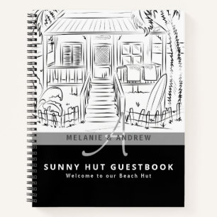 WELCOME BEACH HUT Guestbook Monogram Simple Notebook