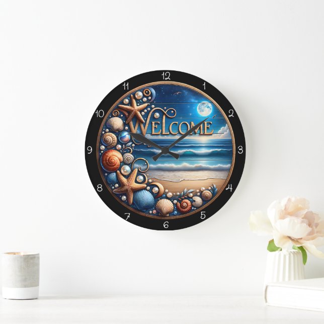 Welcome Beach Seashell  Large Clock (Home)