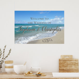 Welcome Beach Wedding Hearts in the Sand Elegant Poster