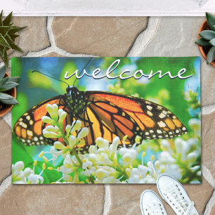 "Welcome" Beautiful Orange Monarch Butterfly Photo Doormat