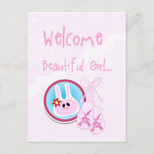 Welcome Beautify Girl Pink on White Birthday Postcard
