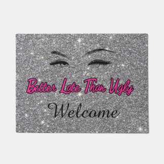 Welcome Beauty Salon Silver Pink Door Mat