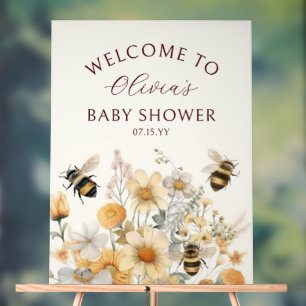 Welcome Bee Wildflower Floral Baby Shower Acrylic Sign