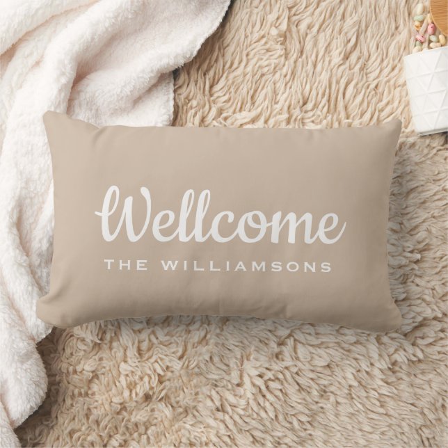 Welcome Beige Personalised Family Throw Pillow (Blanket)