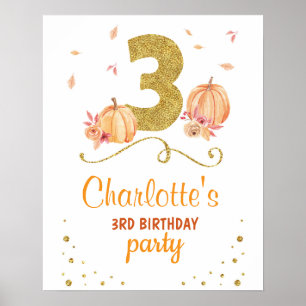 Welcome Birthday 3rd Party Poster Pumpkin Three