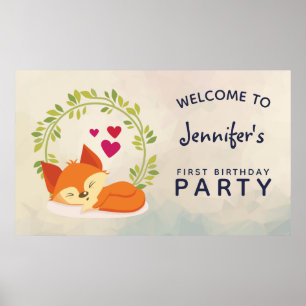 Welcome Birthday Fox with Hearts Poster