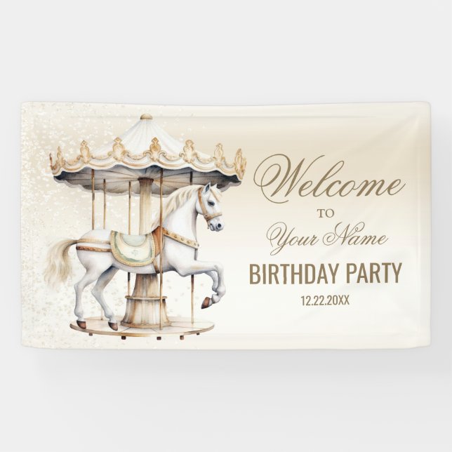Welcome Birthday Party Merry Go Round Circus Banner (Horizontal)