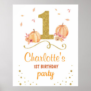 Welcome Birthday Party Poster Pumpkin 1st One