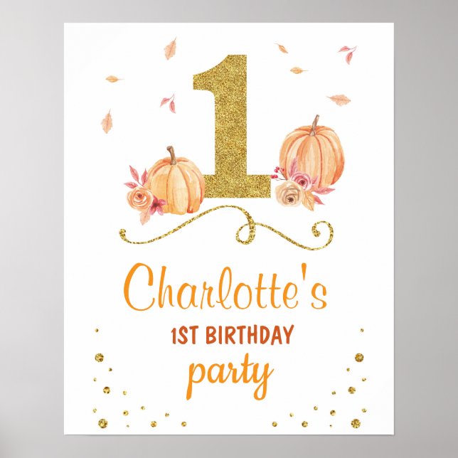Welcome Birthday Party Poster Pumpkin 1st One  (Front)