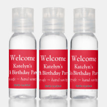 Welcome Birthday Party Red Hand Sanitizer
