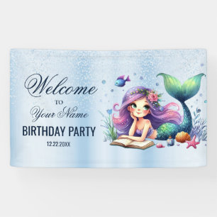 Welcome Birthday Party Watercolor Mermaid Sea Life Banner