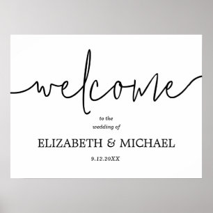 Welcome Black and White Calligraphy Wedding Poster