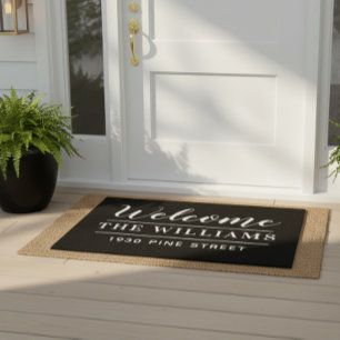 Welcome Black and White Personalised Family Name  Doormat