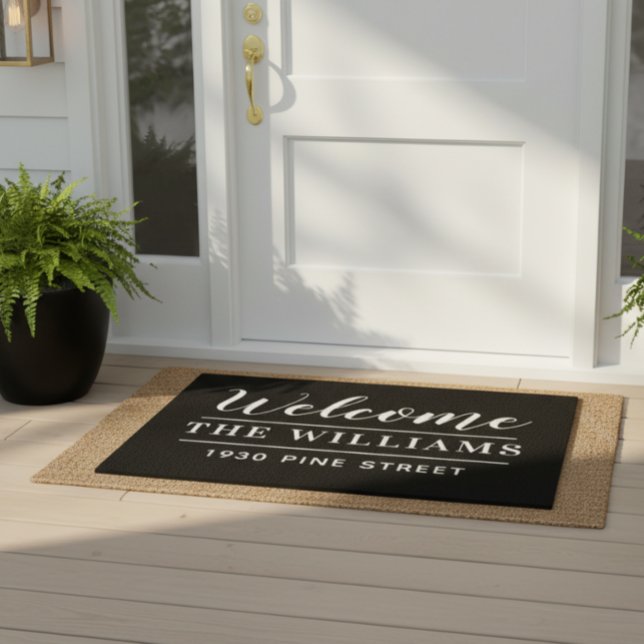 Welcome Black and White Personalised Family Name  Doormat (Creator Uploaded)