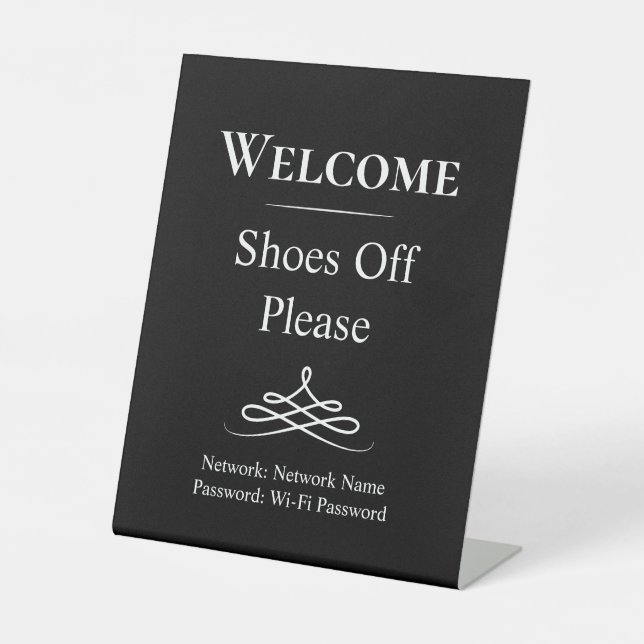 Welcome Black and White Shoes Off Please Pedestal  Pedestal Sign (Front)