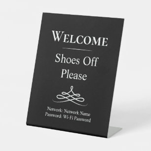 Welcome Black and White Shoes Off Please Pedestal Sign
