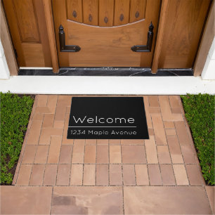 Welcome Black and White Street Address Template Doormat