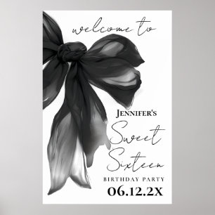 Welcome Black Bow Coquette Script Sweet 16 Party Poster