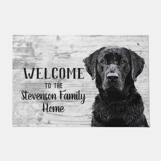 Welcome Black Lab Dog Animal Family Name Home Doormat (Front)