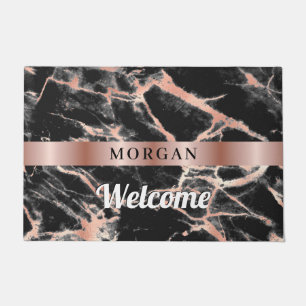 Welcome, Black & Rose Gold Marble Design, Name Vs2 Doormat