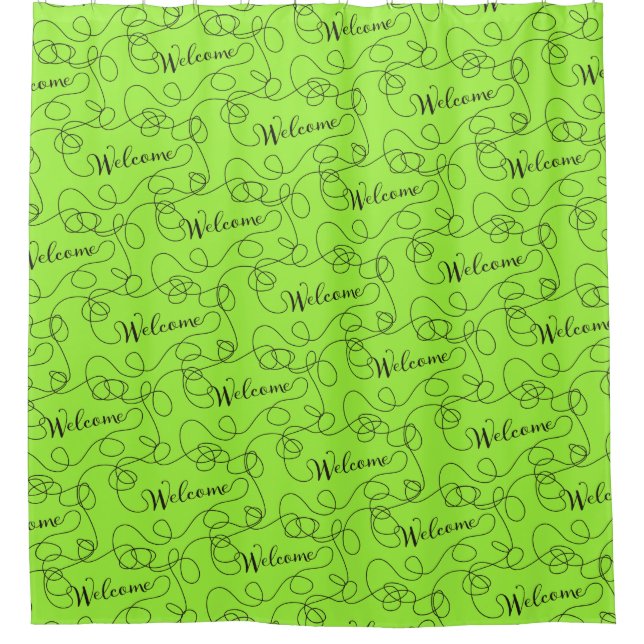 WELCOME black seamless pattern with LINES Shower Curtain (Front)