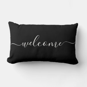 Welcome Black & White Quote Calligraphy Typography Lumbar Cushion