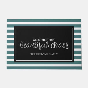Welcome Blue and White Personalised Family Name  Doormat