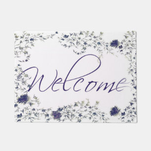 Welcome blue floral doormat