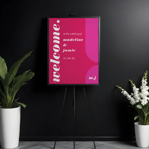 Welcome Bold Pink Magenta Retro Abstract Wedding Poster