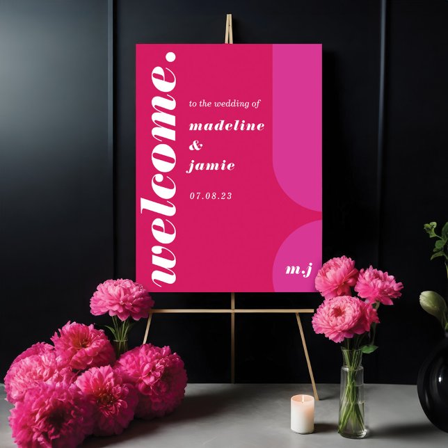 Welcome Bold Pink Magenta Retro Abstract Wedding Poster (Welcome Bold Pink Magenta Retro Abstract Wedding Poster)