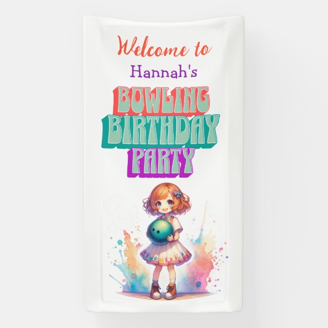 Welcome Bowling Party Girl's Anime Birthday  Banner (Vertical)