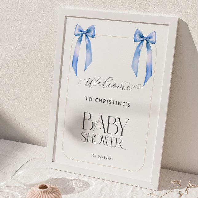 Welcome Boy Blue Bow Twins Baby Shower Poster (Creator Uploaded)