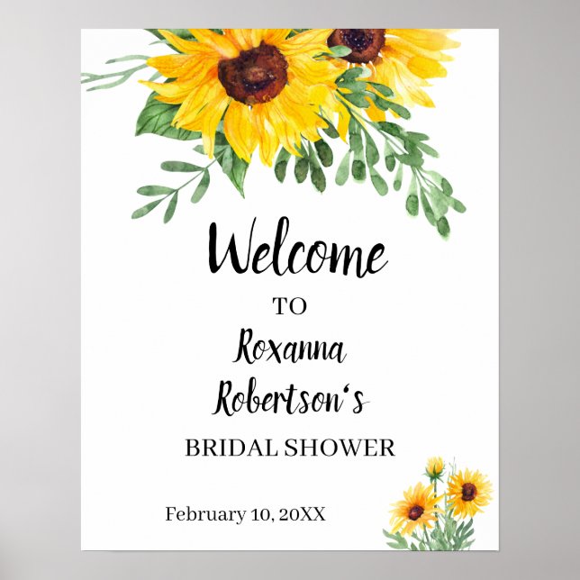 Welcome Bridal Shower Sunflowers Greenery Sign (Front)