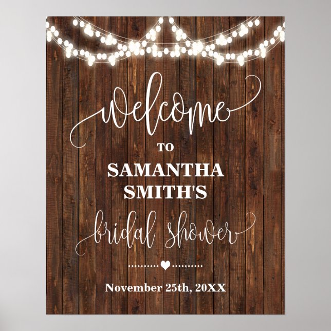 Welcome Bridal Shower Western Country Wedding Sign (Front)