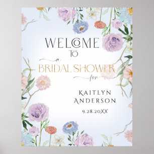 Welcome Bridal Shower Wildflower Sky Blue Floral Poster