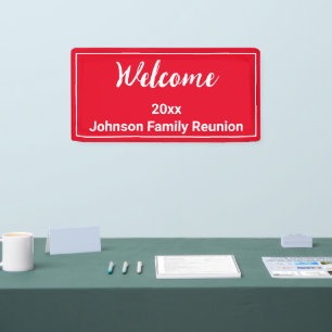 Welcome Bright Red and White Name Family Reunion Banner