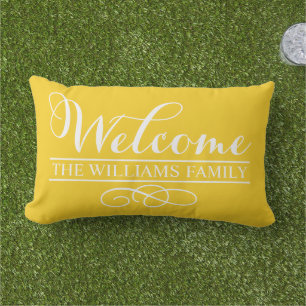 Welcome Bright Yellow Custom Last Name Lumbar Cushion