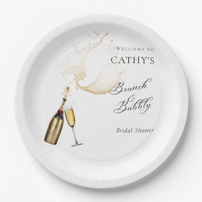 Welcome Brunch and Bubbly Bridal Shower 9" Round  Paper Plate (Front)