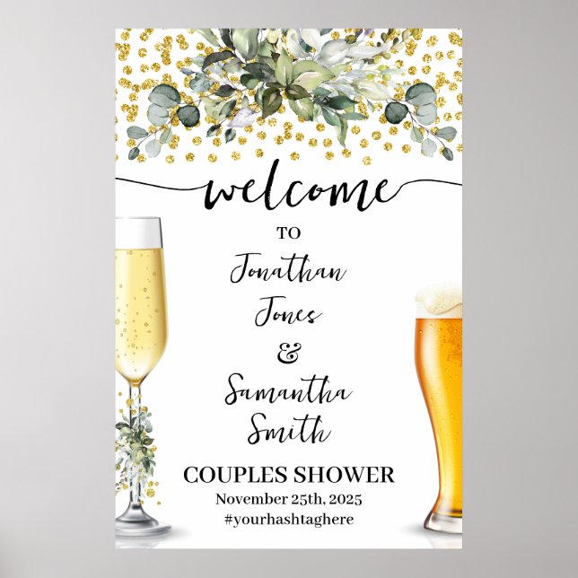Welcome Bubbles & Brews Eucalyptus Gold Shower Poster (Front)