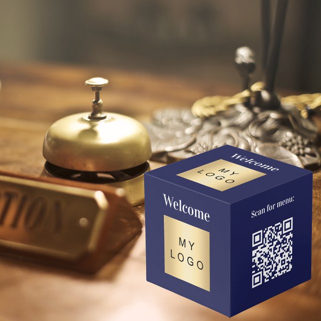 Welcome business logo QR code blue menu table Cube (Creator Uploaded)