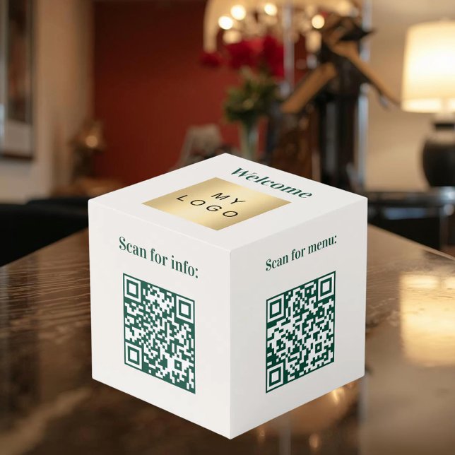 Welcome business logo QR codes ivory info table Cube (Creator Uploaded)