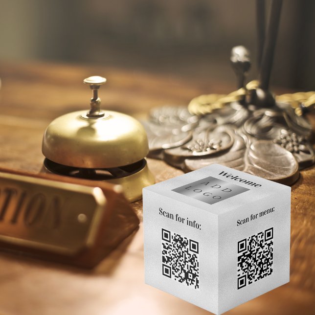 Welcome business logo QR codes silver info table Cube (Creator Uploaded)
