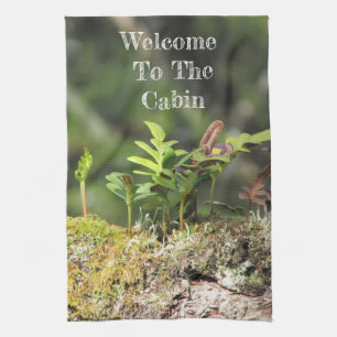 Welcome Cabin Fern Moss Nature Green Plant Guest Tea Towel
