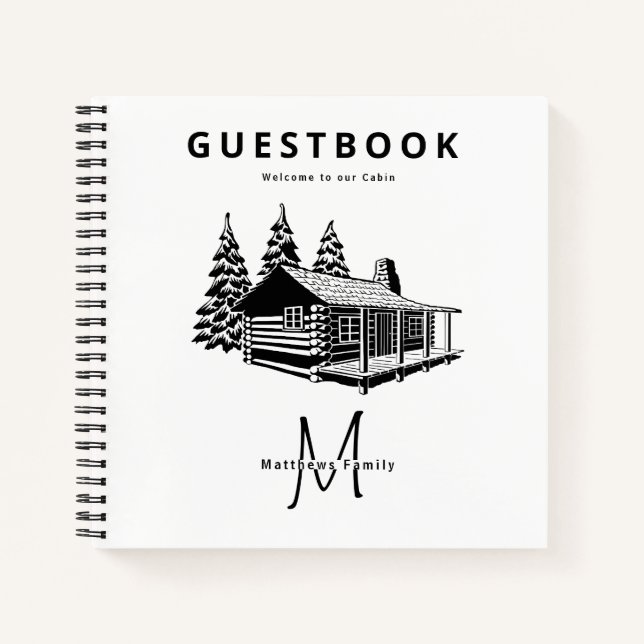 Welcome Cabin Guestbook Rustic Log Woodland Custom Notebook (Front)