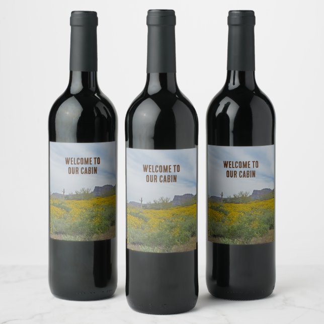 Welcome Cabin Southwest Wildflowers Arizona Desert Wine Label (Bottles)