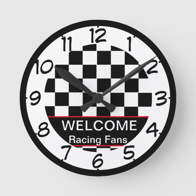 Welcome Car Racing Fans Numbered  Round Clock (Front)