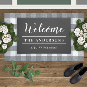 Welcome Charcoal Grey Personalised Family Name Doormat