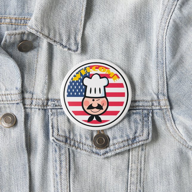 Welcome Chef With American Flag  7.5 Cm Round Badge (Creator Uploaded)