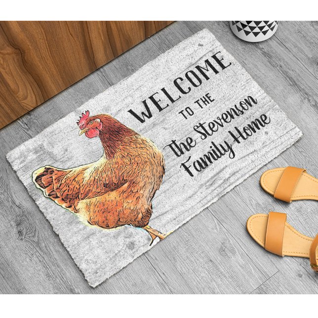 Welcome Chicken Rooster Animal Family Name Home Doormat (Creator Uploaded)